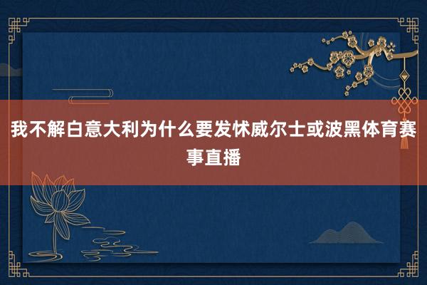 我不解白意大利为什么要发怵威尔士或波黑体育赛事直播